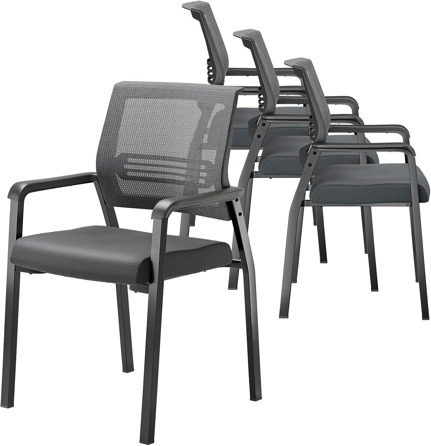 VINGLI Oversize 350 lbs Waiting Room Chairs, 4P Stackable Office Chairs, Grey, Contemporary Style, Mesh Back & Seat, Steel Frame, 355 lbs Capacity