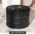 Genuine Leather Round Pouf Ottoman Footstool for Living Room, Bedroom, Indoor (Black)