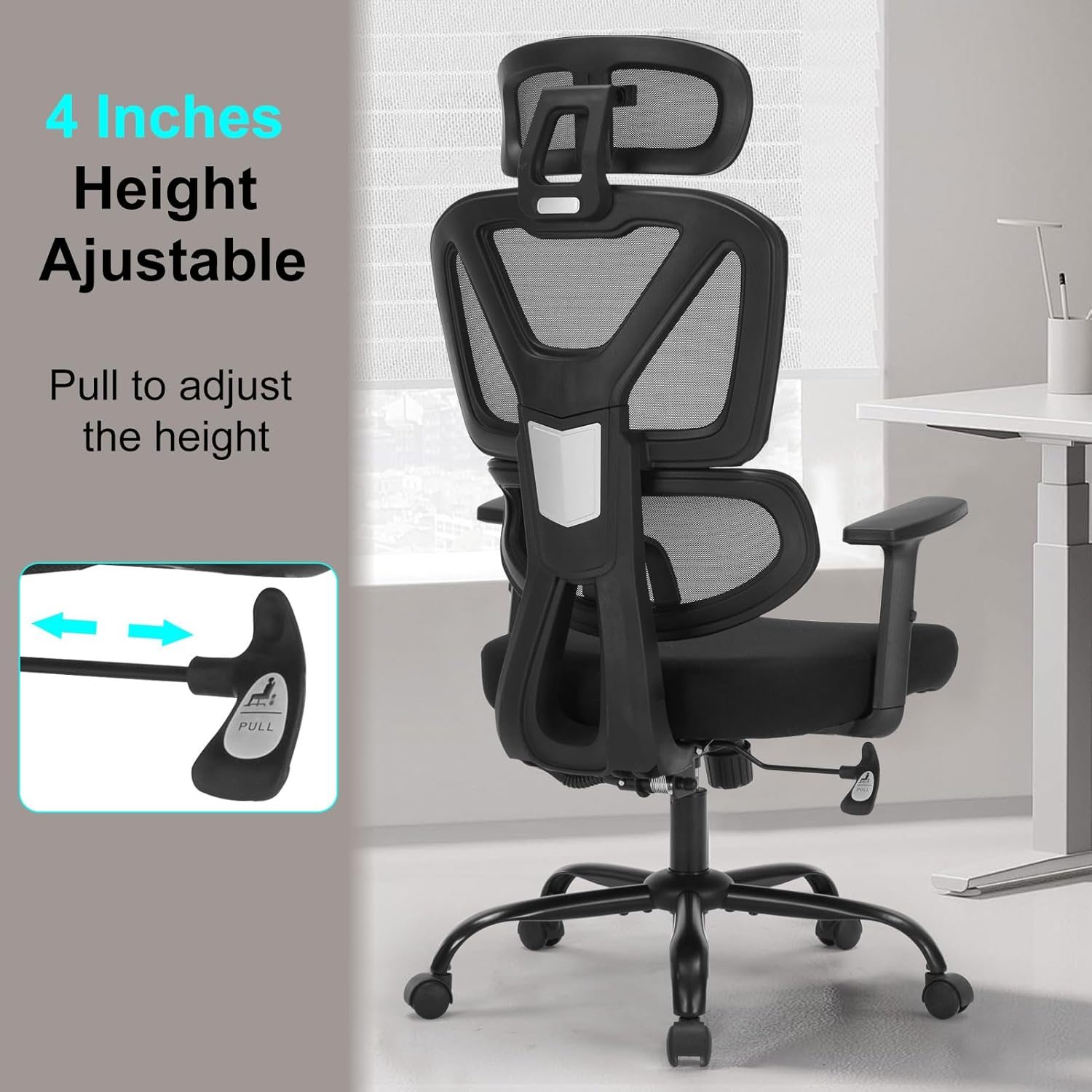 Ergonomic Office Chair, High Back Mesh Executive Desk Chair with Adjustable Height and Adjustable Armrests, Lumbar Support Swivel Task Computer Chair, 350LBS