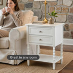 Decor Therapy Preston Two Drawer Side Table, Traditional Side Table with Dual Storage Drawers and Lower Shelf, Classic End Table or Bedside Table for Living Room or Bedroom, White