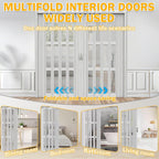 Tall White Sliding Accordion Doors with Handles & Glass, Customizable Size Magnetic Folding Door, Interior Accordion Door, Folding Double Doors for Home, Office, 51" Wx95 H