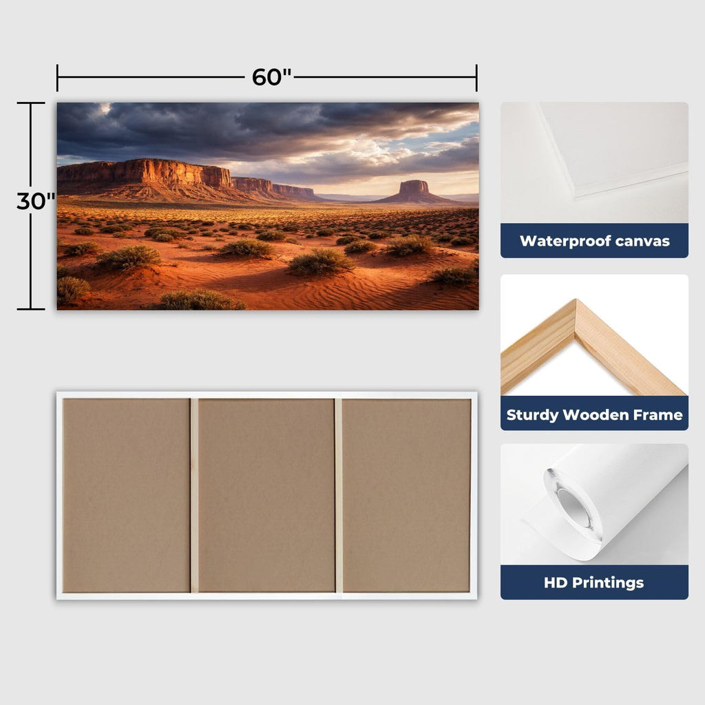 30"x 60" Canvas Wall Art Red Desert Mesa Landscape Dramatic Clouds Golden Light Framed Pictures Painting Prints Large Wall Art for Living Room Bedroom Abstract Home Wall Decor Artwork