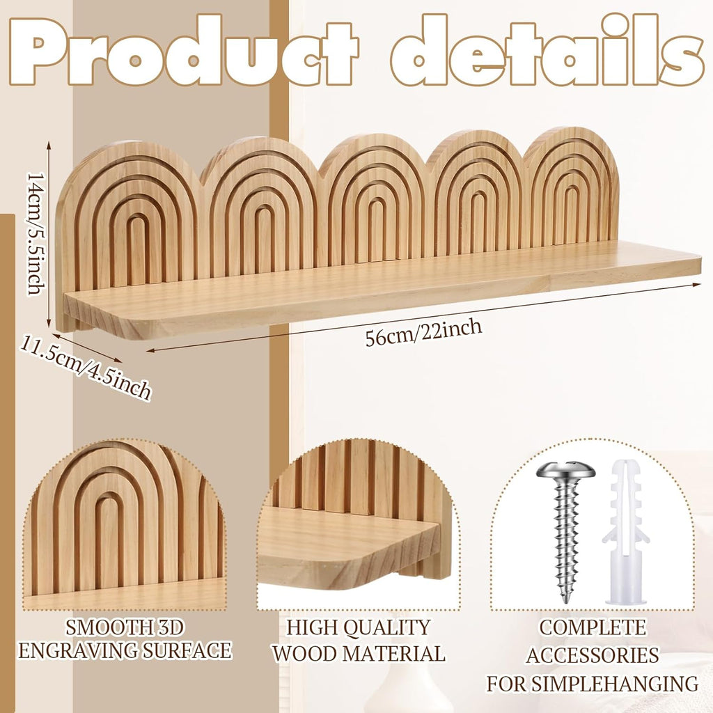 Briwooody Wood Wall Coat Rack/Boho Wall Shelf Mid-Century Modern Wooden Coat Vintage Mount Altar Decor for Bathroom Bedroom Office Nursery Decor Entryway Organize (22 x 5.5 x 4.5 Inch,Wood,1 Pcs)
