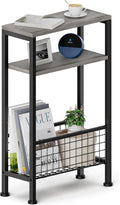 Karii Narrow Side Table, Skinny End Table for Small Spaces with Storage, 3-Tier Slim Wooden Bedside Nightstand Thin Couch Table for Living Room Bedroom Office Dorm Kitchen Bathroom (1, Gray)
