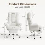 Criss Cross Office Chair with Flip Armrests, Big and Tall Criss Cross Chair with 6.7″ Plush Seat & Footrest, 135° Reclining Cross Legged Office Chair, Sherpa Fleece,White