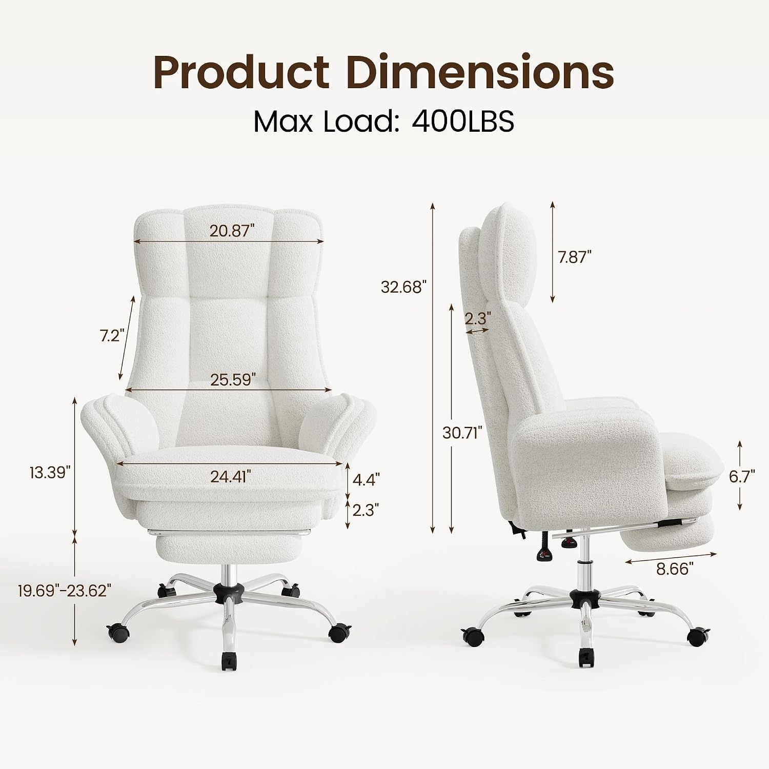 Criss Cross Office Chair with Flip Armrests, Big and Tall Criss Cross Chair with 6.7″ Plush Seat & Footrest, 135° Reclining Cross Legged Office Chair, Sherpa Fleece,White