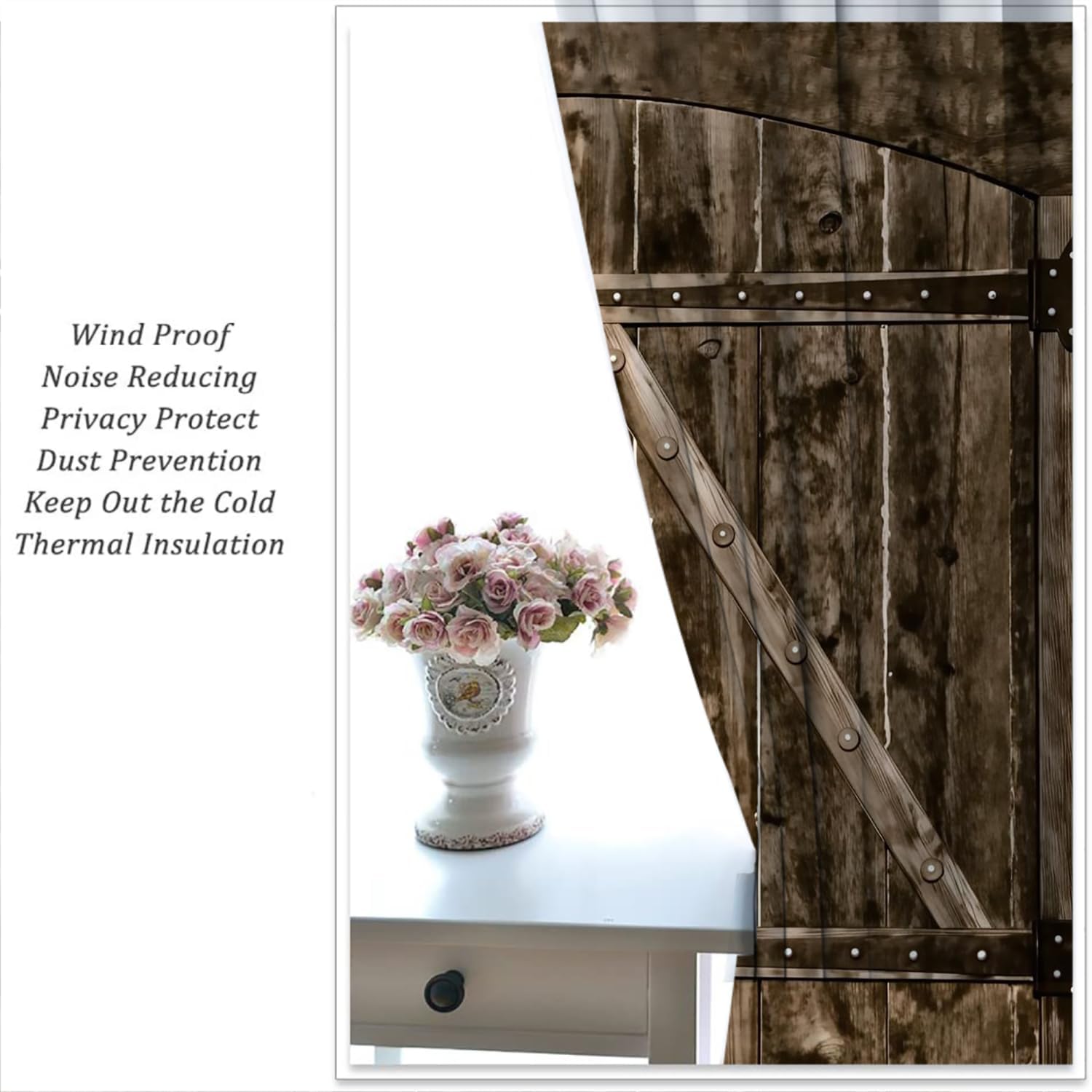 Rustic Wooden Barn Door Boy Girls Blackout Curtains, Brown Wood Door Farmhouse Village Rural Retro, 2 Panel Rod Pocket Thermal Insulated Drapes for Bedroom LivingKids Room Deco 42x45 inch