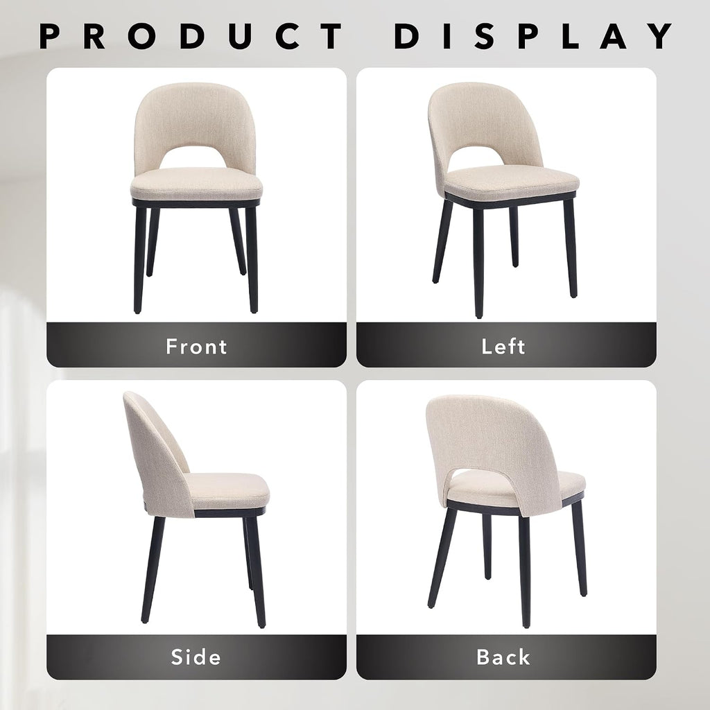 Wooden Dining Chairs Set of 4, Upholstered Kitchen Dining Room Chair, Modern Linen Fabric hollowed out Dinner Chair with Leveling Feet/hollowed out Backrest Support for Dining Room, Living Room,Beige