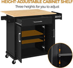 Yaheetech Rolling Kitchen Island Cart with Drop Leaf, Portable Rubberwood Breakfast Bar with Storage Cabinet, Open Shelves & Detachable Towel, 2 Drawers, Black