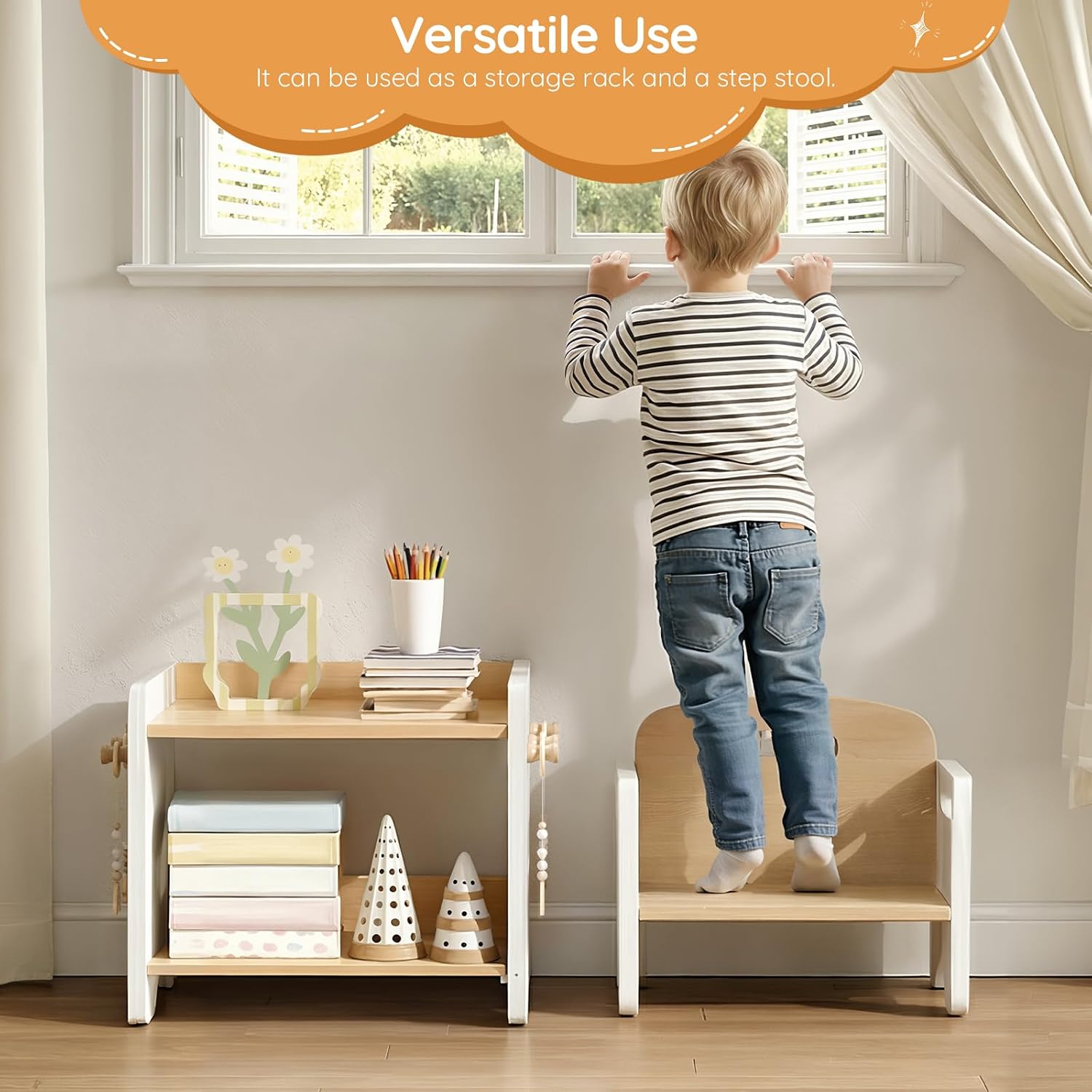 HOOBRO Weaning Table and Chair Set, 3-Level Height Adjustable Chair for Ages 1-3, Wooden Baby Activity Furniture for Reading, Playing and Eating, Enlarge Desktop, Easy to Assemble, Natural WN03KT01