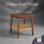 Alaterre Furniture Calais 2-Tier Solid Wood End Table with Woven Storage Shelf – Set of 2 Mid Century Modern Nightstand or Side Table for Living Room, or Bedroom (Chestnut)