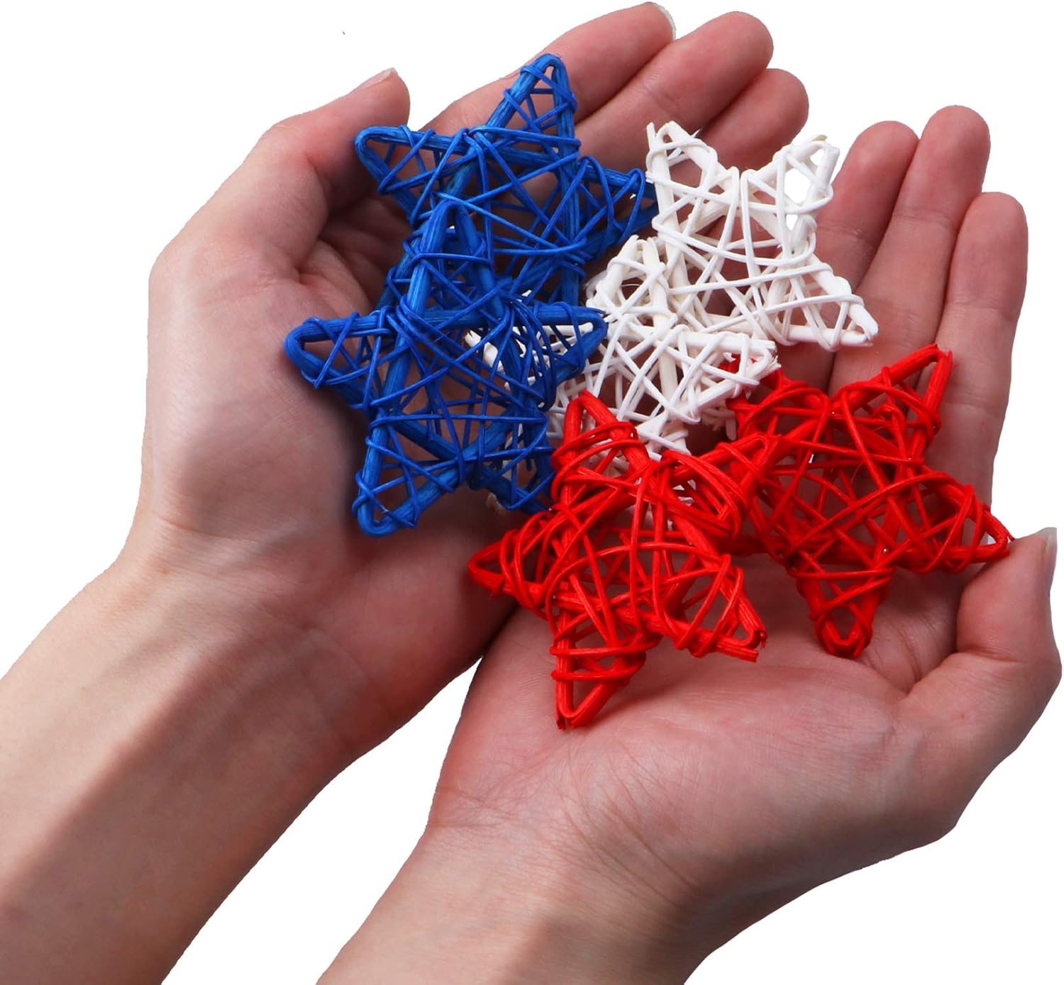 STMK 15 Pcs 4th of July Star Shaped Rattan Balls Decoration, 2.36 Inch Red White and Blue Star Shaped Wicker Balls for 4th of July Home Decor DIY Vase Bowl Filler Ornament Table Decoration