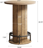 Tribesigns Round Bar Table, 39.4" H Wood Bistro Pub Table with Metal Ring Footrest for Dining Coffee Cocktail Living Room, Small Space, Light Brown (Only Table)