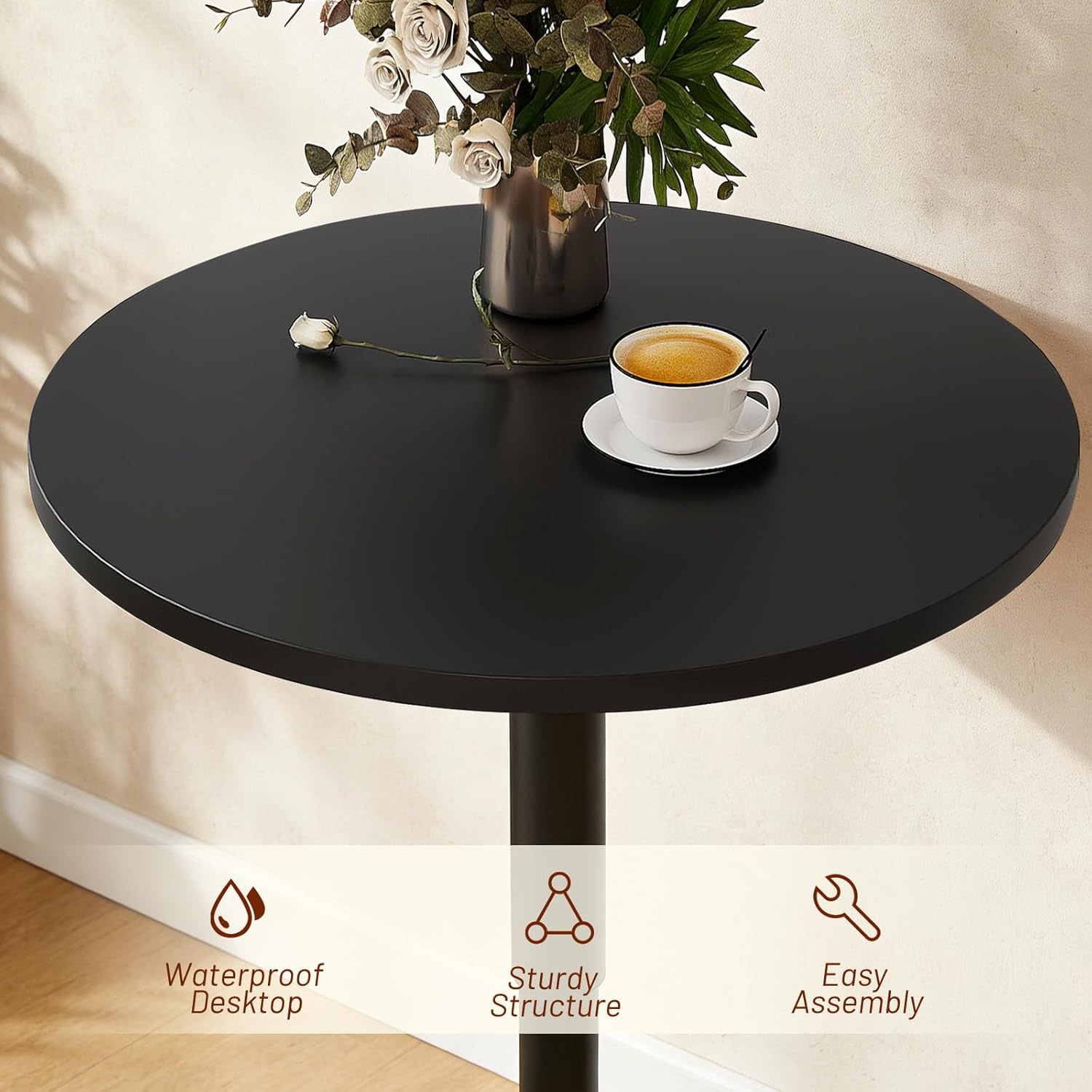 Furniliving Adjustable Height Pub Table 27''-36'', Round Cocktail Tables for Parties, High Top Table for Bistro, Dining Room, Restaurant, Cafe, Events, Set of 2, Black