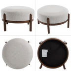 Ya-Home Modern Ottoman, Soft Sherpa Fabric Footrest Bench with Solid Wooden Legs Single Seat for Living Room Bedroom, Beige