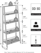 Furinno Ladder Display Shelf, 5-Tier Ladder Shelf, Standing Bookshelf, Display Storage Shelves, 13 x 23.6 x 53.5, for Living Room, Home Office, White