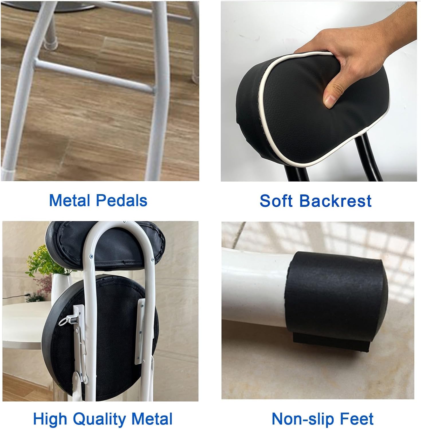 THAMBA Portable Folding Stool with Backrest, PU Foldable Stool Bar Stool Collapsible Stool for Dorm Kitchen Garden, 300 lbs Capacity (Color : Black-4Pack, Size : 29")