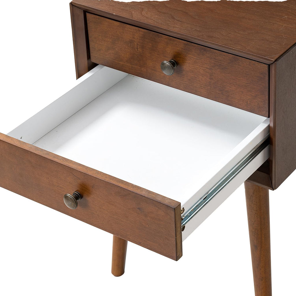 KEIKI Mid Century Modern Night Stand, Space Saving Nigtstand with 2 Big Drawers, Bedroom Bedside Coffee Table for Drink, Sofa Bed Side Desk Tables for Apartment Living Room, Easy Assembly, Walnut