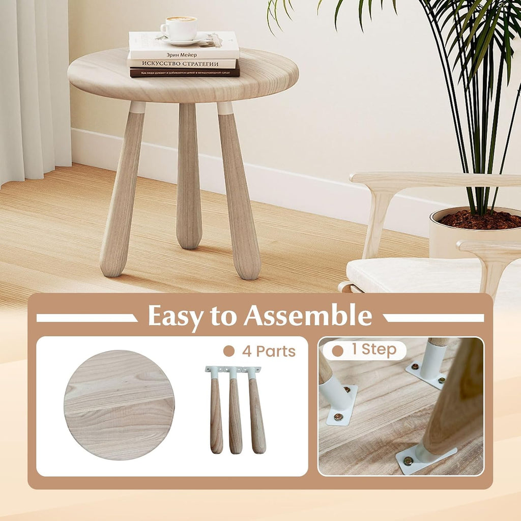 Tangkula Mahogany Wood Side Table, 18” Round Small Accent End Table with Thickened Board & Solid Wood Support Legs, for Bedroom, Porch, Balcony, Natural