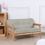 Double Seater Kid Sofa Chair, Kid Couch with Solid Wood Arm and Linen Pattern PVC for Kids Rest (Light Grey)