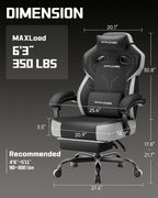 GTPLAYER Big & Tall Gaming Chair, 90°-155° Adjustable Reclining Office Seat with Footrest, Ergonomic Comfy Computer Desk Chair for Adults, Home Office Gaming Study Use, Black