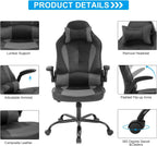 Meet Perfect Gaming Chair Ergonomic Office Desk - Leather Computer Chair With Lumbar Support and Head Pillow - Modern Executive Adjustable Rolling Swivel Task Chair for Home Office, Grey