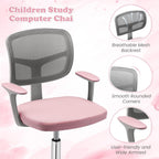 Giantex Kids Desk Chair, Ergonomic Adjustable Teen Task Chair w/Y-Shaped Lumbar Support, Armrest & Universal Wheels, Mesh Kid Office Chair for Sturdy, Kids Computer Chair for Boys & Girls 4-12, Pink