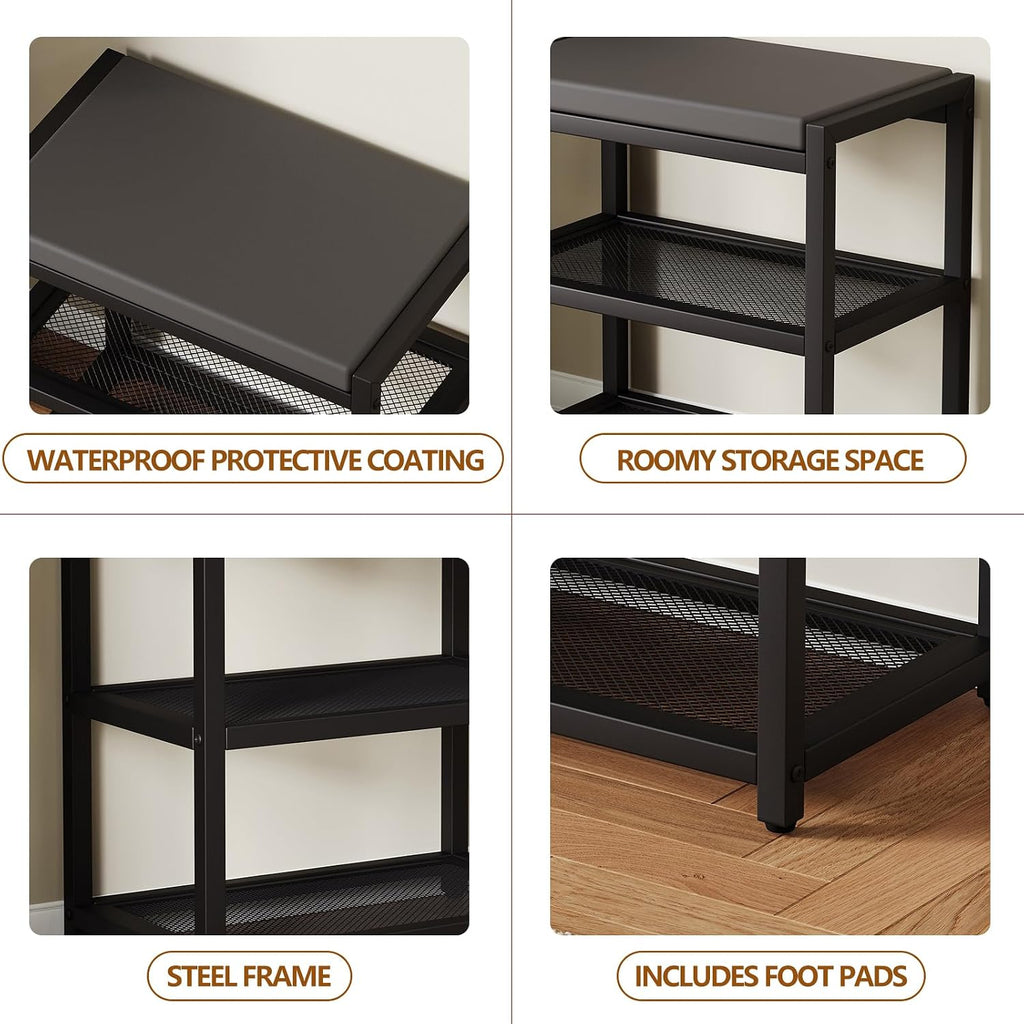 ZHOOGE Small Shoe Bench Shoe Rack Storage Bench Entryway Bench Shoe Shelf with Seat Cushion, Stable Shoe Organizer for Entryway, Living Room, Bench Seat Holds Up to 300 lb, (17"x 10"x 16", L x W x H)