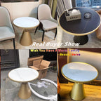 BeautyVerve Rock Plate Side Tables for Living Room, Modern Small Round Coffee Table with Like-Marble Hard Top, Metal Base, Outdoor End Table for Patio Bedroom, Corner Desk, 27.6 Inches Diameter