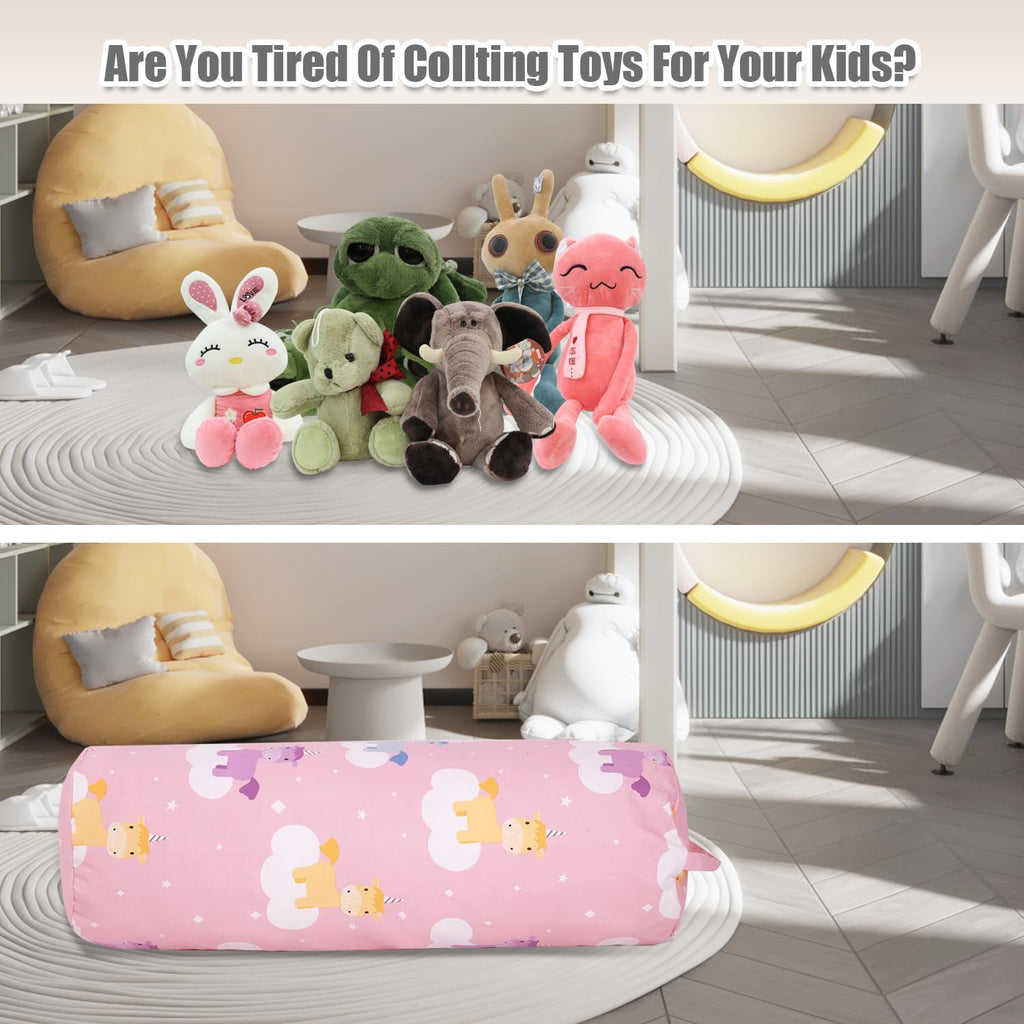 Stuffed Animal Storage Bean Bag Chair Cover (No Filler), Cylinder Plush Toy Storage Stuff and Sit Seat for Kids Boys and Girls, Canvas Large Soft Sit & Play Sofa with YKK Zipper