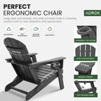 Folding Adirondack Chair with Cup Holder, HDPE All-Weather Folding Patio Chair, Outdoor Patio Adirondack Chair for Lawn Porch Garden Backyard Deck Fire Pit, Gray