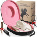 Hat Box for Cowboy Travel Extra Large, Waterproof Hard Hat Travel Case Storage Can for Fedora Panama Tweed Cap Holder Organizer Carrier with Adjustable Carry Strap, Mens Western Gift, Large Pink
