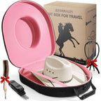 Hat Box for Cowboy Travel Extra Large, Waterproof Hard Hat Travel Case Storage Can for Fedora Panama Tweed Cap Holder Organizer Carrier with Adjustable Carry Strap, Mens Western Gift, Large Pink