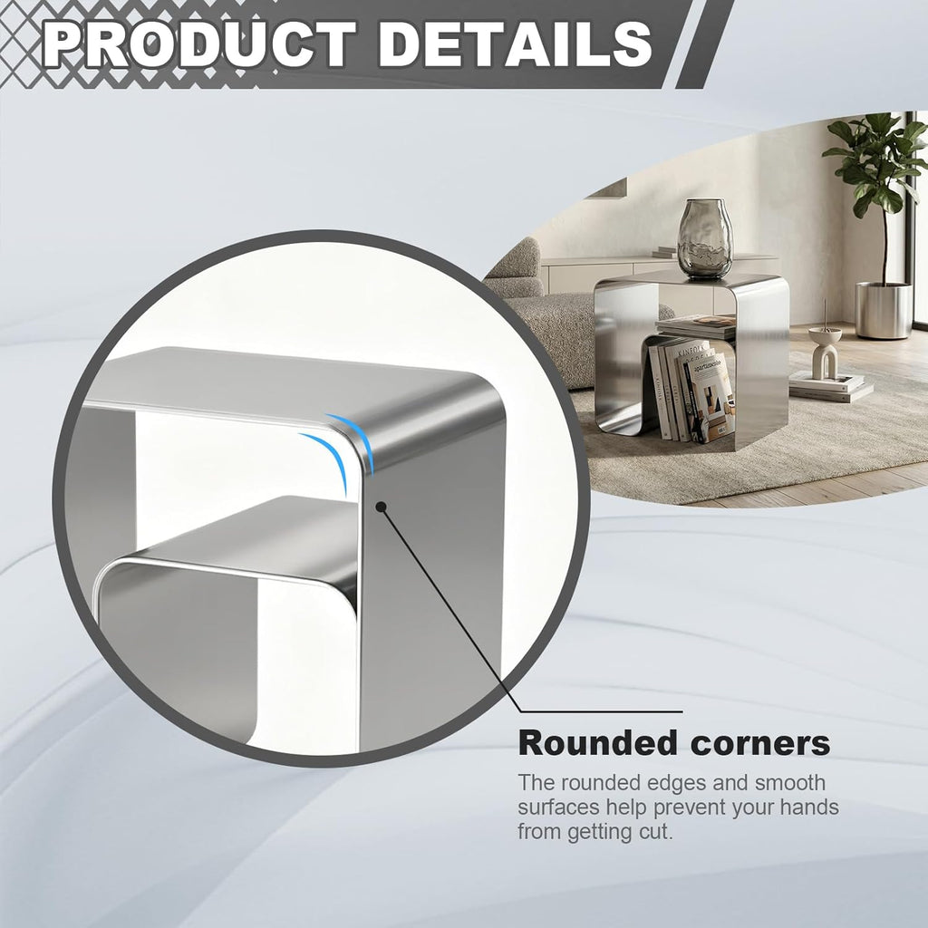 Minimalist Stainless Steel End Table, Modern Steel Frame Side Table and Sofa Table, Small Nightstand for Living Room Bedroom Office (17.7"x13.8"x17.7")