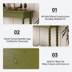 45'' Vintage Console Table, 100% Solid Wood Tall Entryway Table with 2-Tier Storage for Entrance, Hallway, Foyer, Living Room, Narrow Couch Table Behind Sofa, Minimal Assembly, Green