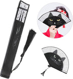 Cat Folding Fan, Japanese Style Hand Held Painted Bamboo Fan with Fluent Opening Closing Sound, for Dancing Wedding Party Gift