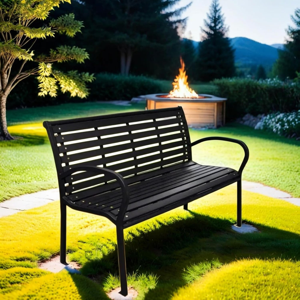 45.7in. Patio Bench Black Steel