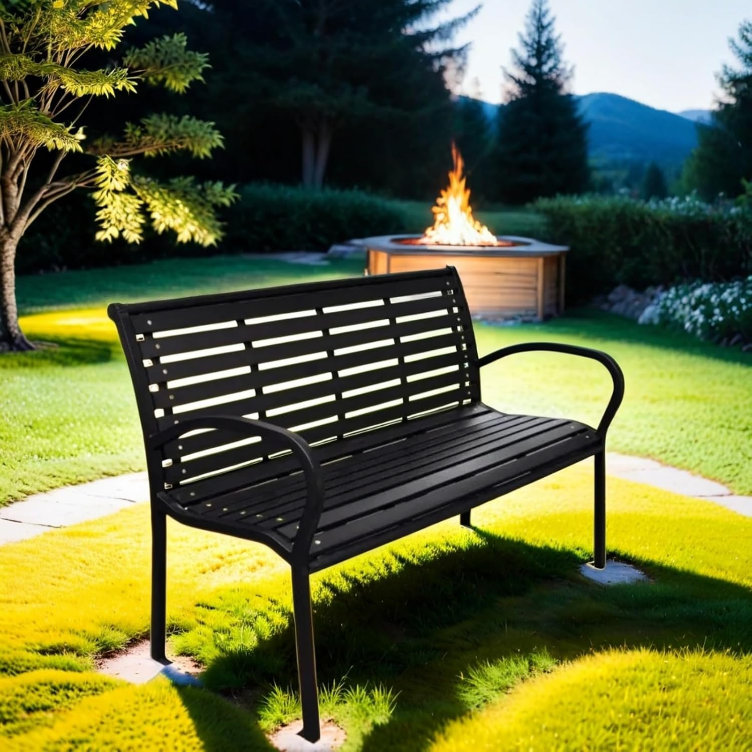 45.7in. Patio Bench Black Steel