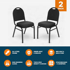 OEF Furnishings OEF9260-BT/2 Commercial-Grade Dome Back Banquet Stack Chair (Black Fabric, Black Powder-Coated Frame, 2-Pack)