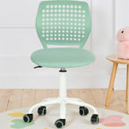 FurnitureR Armless Desk Chair with Wheels, Ergonomic Adjustable Height Swivel Task Chair with Breathable Back and Padded Seat, Rolling Study Computer Seating for Kids Teens, Mint Green