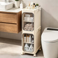 2-Tier Slim Narrow Bathroom Storage Cabinet, Cream White | Tool Free Assembly, Adjustable shelves, Fits for Narrow Spaces, Lockable Wheels, Magnetic Clear Door