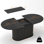 WILLIAMSPACE 70.86" Oval Extendable Dining Table with Striped Legs for 6 to 8, Modern Wooden Kitchen Table with Extension Leaves, Mid Century Dining Room Table, Easy Assemble (55.11"-70.86", Black)