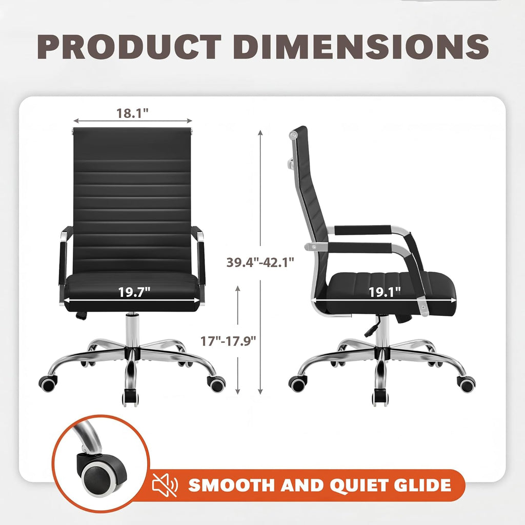 Furmax Ergonomic Office Desk Chair, Executive Ribbed Mid-Back PU Leather Conference Room Chair Adjustable Swivel Chair with Arms (1, Black)