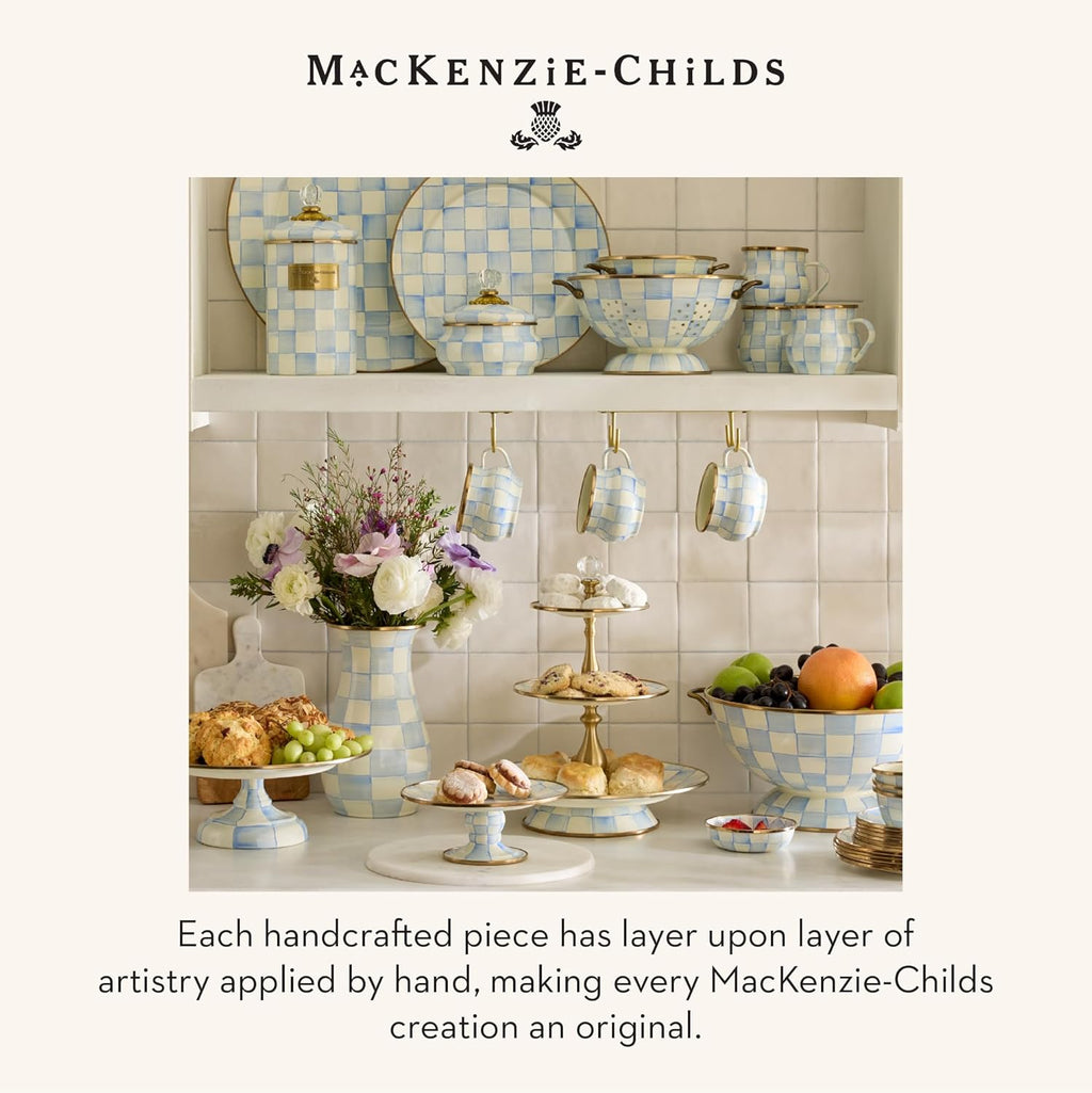 MACKENZIE-CHILDS Enamel Canister, Kitchen Storage Container with Lid, Large, 64-Ounce Capacity, Light-Blue-and-White Sky Check