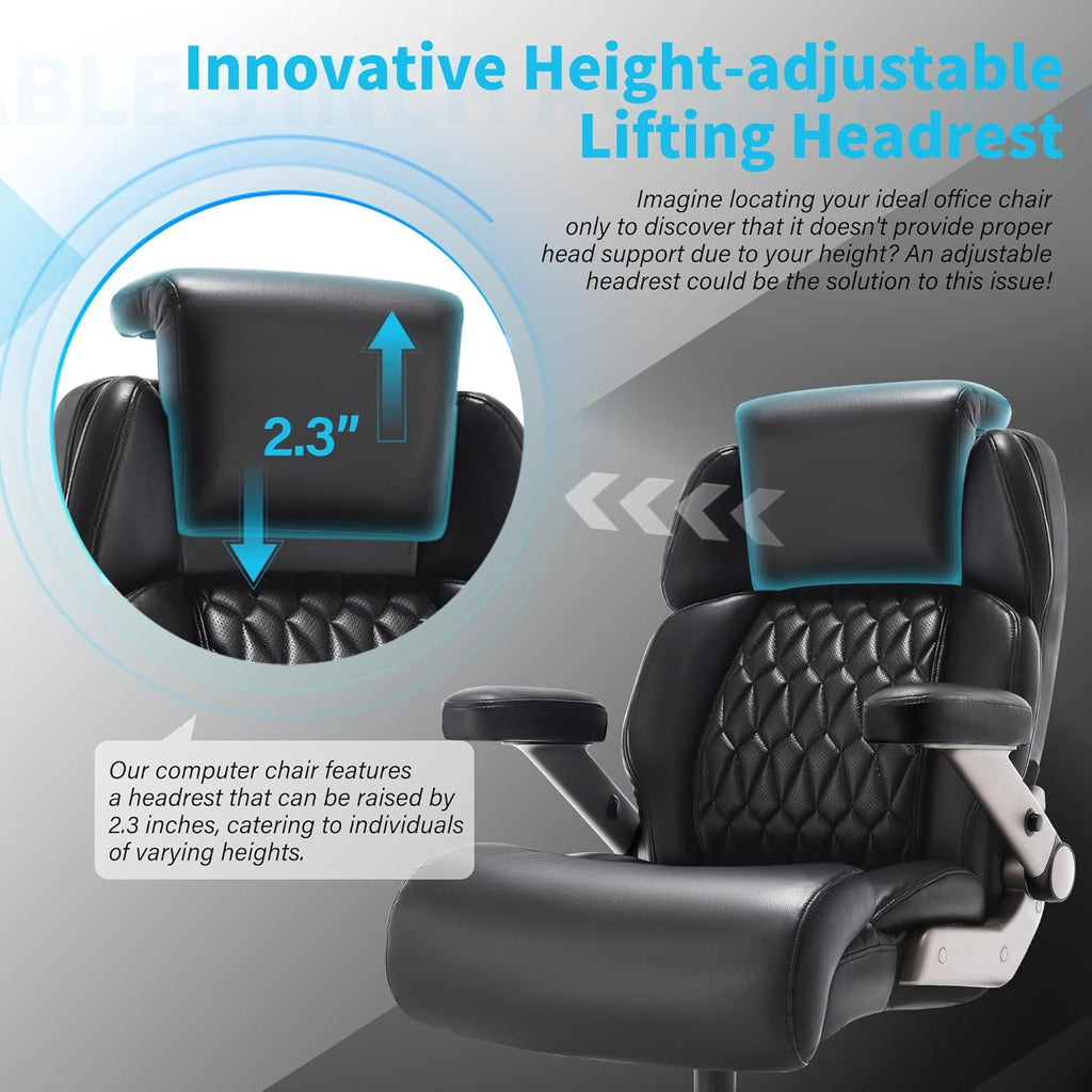 Big and Tall Office Chair 700lbs - Adjustable Headrest&Lumbar Support, 3D Flip Arms, Large Wheels &Heavy Duty Metal Base, Ergonomic High Back Computer Chair Desk Chair, Thick Padded Extra Wide Seat
