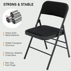 SEALAMB 4 Pack Folding Chairs with Comfort Seat, Heavy Duty Metal Frame Portable Stackable Chairs for Wedding Party Office School Church Events, Indoor Outdoor Use, 350 lb Capacity, Black