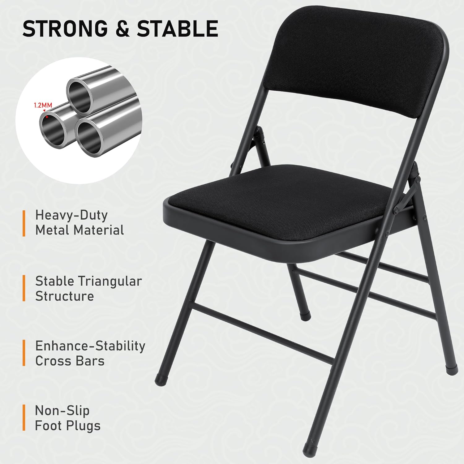 SEALAMB 4 Pack Folding Chairs with Comfort Seat, Heavy Duty Metal Frame Portable Stackable Chairs for Wedding Party Office School Church Events, Indoor Outdoor Use, 350 lb Capacity, Black