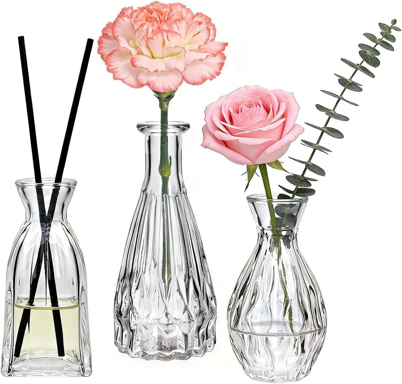 Glass Bud Vases in Bulk, 3pcs Small Glass Vase for Elegant Centerpieces | Mini Vases for Flowers ,Small Vases for Home Wedding, Living Room,Bud Vases for Wedding Party Holiday Gift