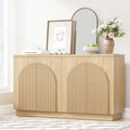 Yechen 55 Inch Fluted Sideboard Buffet Cabinet with Arched Reeded Doors, Modern Mid Century Credenza Accent Storage Cabinet with Adjustable Shelves for Living Room & Dining Room, Natural Oak Finish