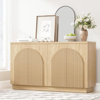 Yechen 55 Inch Fluted Sideboard Buffet Cabinet with Arched Reeded Doors, Modern Mid Century Credenza Accent Storage Cabinet with Adjustable Shelves for Living Room & Dining Room, Natural Oak Finish